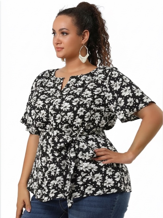 Tops - Floral Chiffon Tunic w/Belt • NWT • 24" p2p, 30" length
